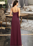 Yazmin Sheath/Column V-neck Floor-Length Bridesmaid Dress With Ruffle Split Front STKP0013247