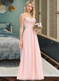 Melissa A-Line Sweetheart Floor-Length Chiffon Lace Bridesmaid Dress STKP0013248