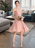 Marley A-Line Scoop Neck Knee-Length Chiffon Bridesmaid Dress With Lace Pockets STKP0013249