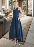 Frederica Ball-Gown/Princess V-neck Asymmetrical Satin Bridesmaid Dress With Pockets STKP0013251