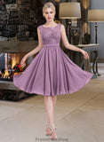 Jaelyn A-Line Square Neckline Knee-Length Chiffon Lace Bridesmaid Dress STKP0013252