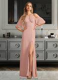 Kiera Sheath/Column High Neck Floor-Length Bridesmaid Dress With Split Front STKP0013254