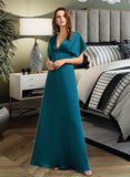 Annabella A-Line V-neck Floor-Length Bridesmaid Dress STKP0013255