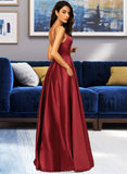 Kennedi A-LineV-neckFloor-LengthSatinBridesmaidDressWithPockets#251382 STKP0013256