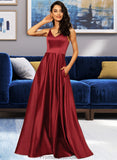 Kennedi A-LineV-neckFloor-LengthSatinBridesmaidDressWithPockets#251382 STKP0013256