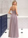 Taylor Empire Halter Floor-Length Chiffon Bridesmaid Dress With Ruffle Bow(s) STKP0013258