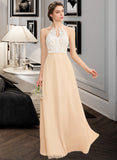 Guadalupe A-Line Scoop Neck Floor-Length Chiffon Lace Bridesmaid Dress With Bow(s) STKP0013259