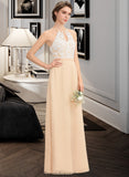 Guadalupe A-Line Scoop Neck Floor-Length Chiffon Lace Bridesmaid Dress With Bow(s) STKP0013259