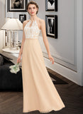 Guadalupe A-Line Scoop Neck Floor-Length Chiffon Lace Bridesmaid Dress With Bow(s) STKP0013259