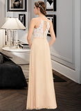 Guadalupe A-Line Scoop Neck Floor-Length Chiffon Lace Bridesmaid Dress With Bow(s) STKP0013259