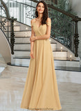 Izabelle A-Line V-neck Floor-Length Bridesmaid Dress STKP0013265