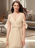 Diamond A-Line V-neck Floor-Length Chiffon Bridesmaid Dress With Ruffle Split Front STKP0013267