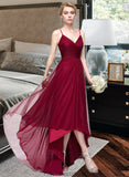 Kianna A-Line V-neck Asymmetrical Tulle Bridesmaid Dress STKP0013270