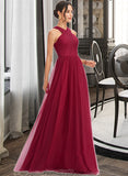 Liana A-Line Halter Floor-Length Bridesmaid Dress With Ruffle STKP0013274