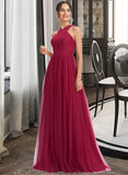 Liana A-Line Halter Floor-Length Bridesmaid Dress With Ruffle STKP0013274