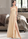 Lauretta A-Line Square Neckline Floor-Length Bridesmaid Dress With Split Front STKP0013275