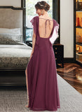 Pat A-Line V-neck Floor-Length Bridesmaid Dress With Ruffle Split Front STKP0013276