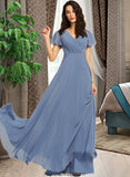 Karissa A-Line V-neck Floor-Length Bridesmaid Dress With Lace STKP0013278