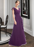 Destiney A-Line V-neck Floor-Length Bridesmaid Dress With Ruffle Pockets STKP0013285