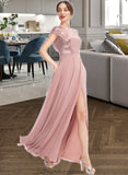 Abigayle A-Line Scoop Neck Floor-Length Bridesmaid Dress With Sequins Split Front STKP0013286