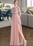 Abigayle A-Line Scoop Neck Floor-Length Bridesmaid Dress With Sequins Split Front STKP0013286