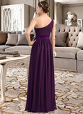 Isabella A-Line/Princess One-Shoulder Floor-Length Chiffon Charmeuse Bridesmaid Dress With Ruffle Split Front STKP0013288