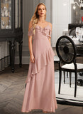 Maya A-Line V-neck Floor-Length Bridesmaid Dress With Ruffle STKP0013289