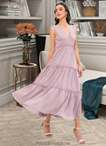 Stephanie A-LineV-neckTea-LengthBridesmaidDress#273655 STKP0013290