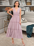 Stephanie A-LineV-neckTea-LengthBridesmaidDress#273655 STKP0013290