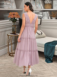 Stephanie A-LineV-neckTea-LengthBridesmaidDress#273655 STKP0013290