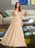 Joslyn A-Line V-neck Floor-Length Bridesmaid Dress With Sequins STKP0013291