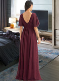 Laci A-Line V-neck Floor-Length Bridesmaid Dress With Ruffle STKP0013292