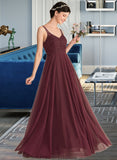 Esme A-Line/Princess V-neck Floor-Length Tulle Lace Bridesmaid Dress STKP0013295