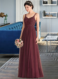 Esme A-Line/Princess V-neck Floor-Length Tulle Lace Bridesmaid Dress STKP0013295