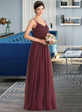 Esme A-Line/Princess V-neck Floor-Length Tulle Lace Bridesmaid Dress STKP0013295