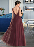 Esme A-Line/Princess V-neck Floor-Length Tulle Lace Bridesmaid Dress STKP0013295