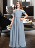 Salma A-Line Scoop Neck Floor-Length Chiffon Junior Bridesmaid Dress With Ruffle STKP0013302