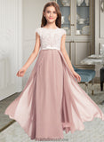 Logan A-Line Scoop Neck Floor-Length Chiffon Lace Junior Bridesmaid Dress With Bow(s) STKP0013305