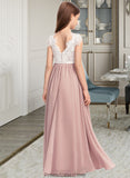 Logan A-Line Scoop Neck Floor-Length Chiffon Lace Junior Bridesmaid Dress With Bow(s) STKP0013305