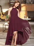 Deja A-Line Scoop Neck Asymmetrical Chiffon Junior Bridesmaid Dress With Ruffle STKP0013306