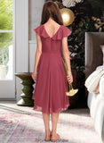 Jaylah A-Line V-neck Asymmetrical Chiffon Junior Bridesmaid Dress With Cascading Ruffles STKP0013309