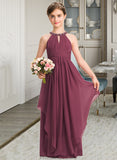 Ryan A-Line Scoop Neck Floor-Length Chiffon Junior Bridesmaid Dress With Ruffle Beading STKP0013313