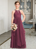 Ryan A-Line Scoop Neck Floor-Length Chiffon Junior Bridesmaid Dress With Ruffle Beading STKP0013313