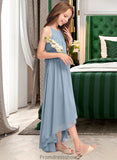 Lacey A-Line Scoop Neck Asymmetrical Chiffon Junior Bridesmaid Dress With Ruffle Bow(s) STKP0013314