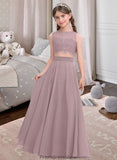 Isla A-Line Scoop Neck Floor-Length Chiffon Junior Bridesmaid Dress STKP0013316