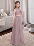 Isla A-Line Scoop Neck Floor-Length Chiffon Junior Bridesmaid Dress STKP0013316