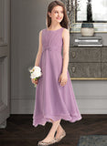 Alivia A-Line Scoop Neck Tea-Length Chiffon Junior Bridesmaid Dress With Ruffle STKP0013317