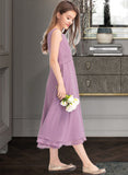 Alivia A-Line Scoop Neck Tea-Length Chiffon Junior Bridesmaid Dress With Ruffle STKP0013317