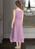 Alivia A-Line Scoop Neck Tea-Length Chiffon Junior Bridesmaid Dress With Ruffle STKP0013317