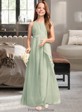 Melina A-Line Scoop Neck Floor-Length Chiffon Junior Bridesmaid Dress With Cascading Ruffles STKP0013318